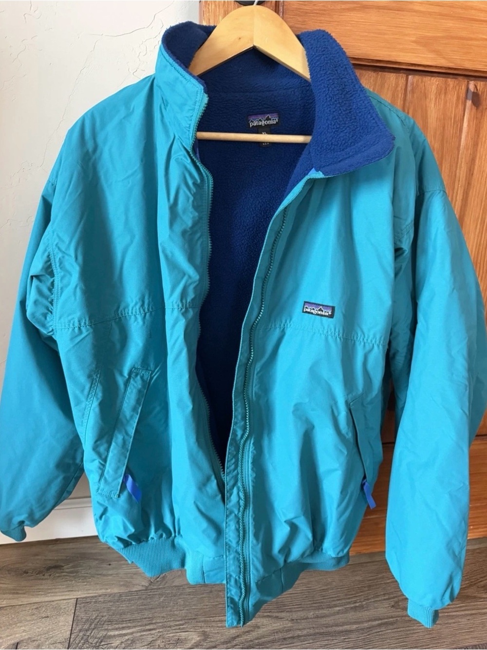 Vintage Patagonia Made in USA Full Zip Jacket Teal Blue fleece line XL Synchilla